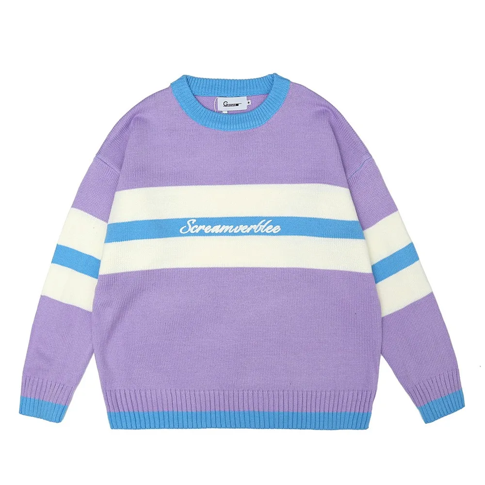 Полосатые забавные повседневные дизайнерские женские свитера оверсайз с