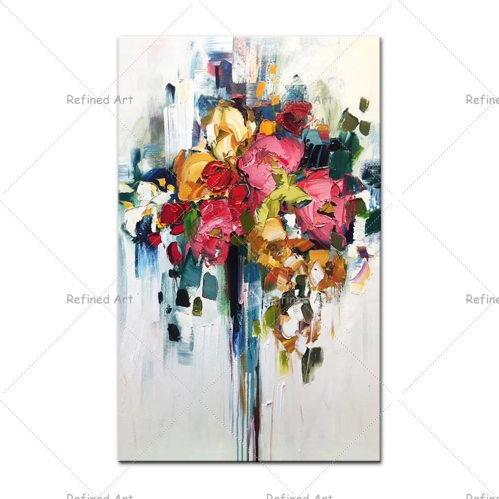 Paleta de pintura al &oacute;leo pintada a mano, Arte abstracto colorido de flor de Rosa, lienzo para decoraci&oacute;n de pared del hogar y sala de estar-2