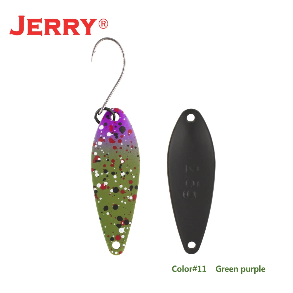 Jerry 1 шт., латунные рыболовные ложки pesca, яркие цвета, высокое качество, безделушки, форель, ложка, рыболовные приманки - Цвет: green purple