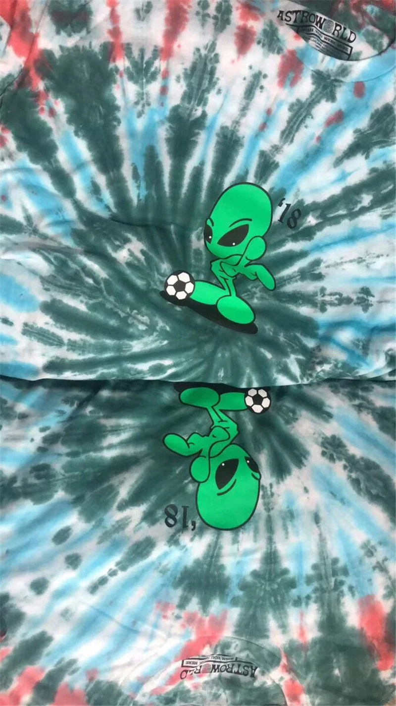 Hip-hop Travis Scott Alien Tie Dye Astroworld Tee T Men Women 1:1 high quality High Street TRAVIS SCOTT t-shirts | Мужская одежда