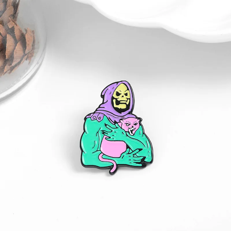 Новинка мультфильм скелатор розовый Кот эмаль шпильки отворот значок | Украшения