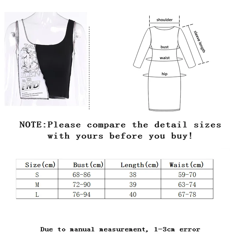 

Vangull Asymmetric O-Neck Geometric Spliced Color Matching Stretch Short Letter Printing Vest Women's Niche Design Streeetwear