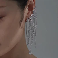 ins luxury personality rhinestone long tassel drop earrings ear hooks for women jewelry statement crystal tassel dangle earrings