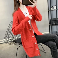 sweater fashion 2021 autumn spring mid length cardigan women loose sweater female pocket soft jumper outerwear casual knit coat