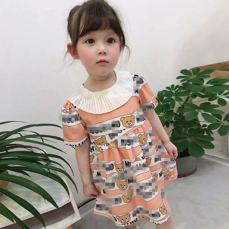 Модные платья с короткими рукавами для маленьких девочек летнее Повседневное