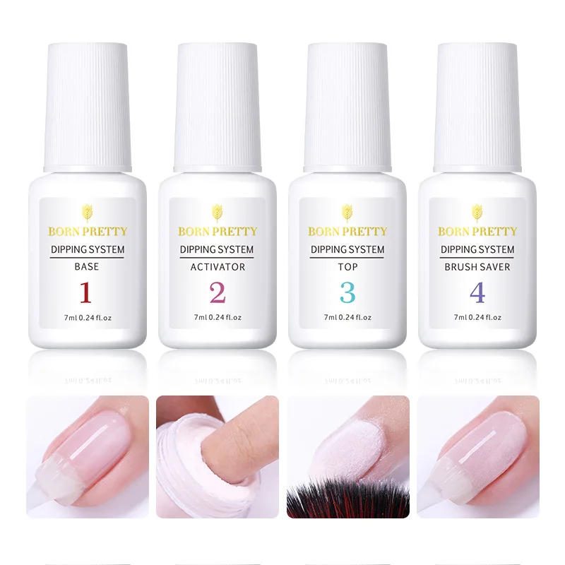 4pcs Dipping Liquid Born pretty, голографическая зеркальная окунь, 4 в 1, порошок для ногтей, 10 мл, акриловая резьба, полимерная пудра для ногтей, блестящее украшение - Цвет: 4pcs Dipping Liquid