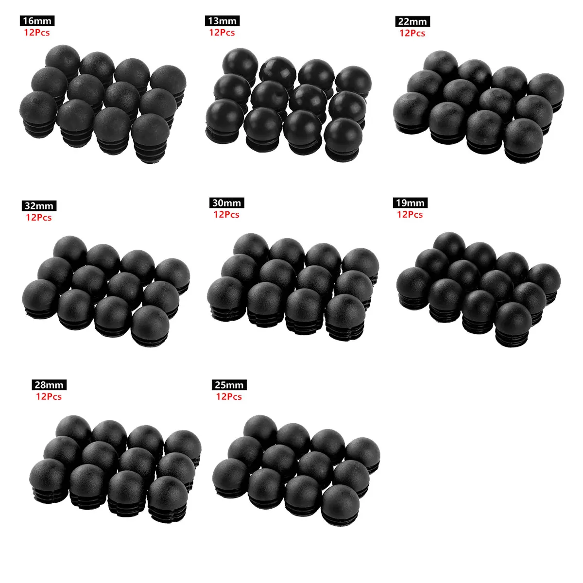 12Pcs Plastic Tube Insert Plug 13-32mm Furniture Leg Blanking End Caps Bung Round Pipe Decorative Floor Protector | Мебель
