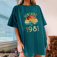 vintage 1981 print women tshirt o neck half sleeve retro femme t shirt new drop shoulder casual tee shirt for summer clothes