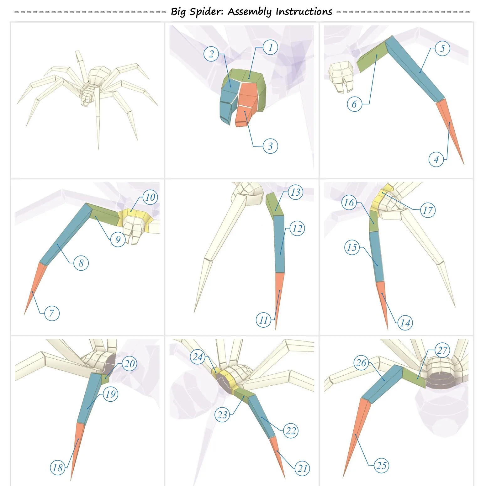 3D бумажная модель большого паука сделай сам Мультяшные животные ручной работы