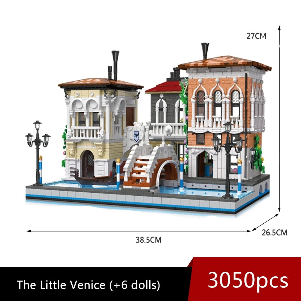 JIESTAR-bloques de construcci&oacute;n de casa Modular, juguete de ladrillos para armar peque&ntilde;a Venecia, vista a la calle, modelo de centro de jard&iacute;n, Ideas creativas expertas, Moc, 89122-5