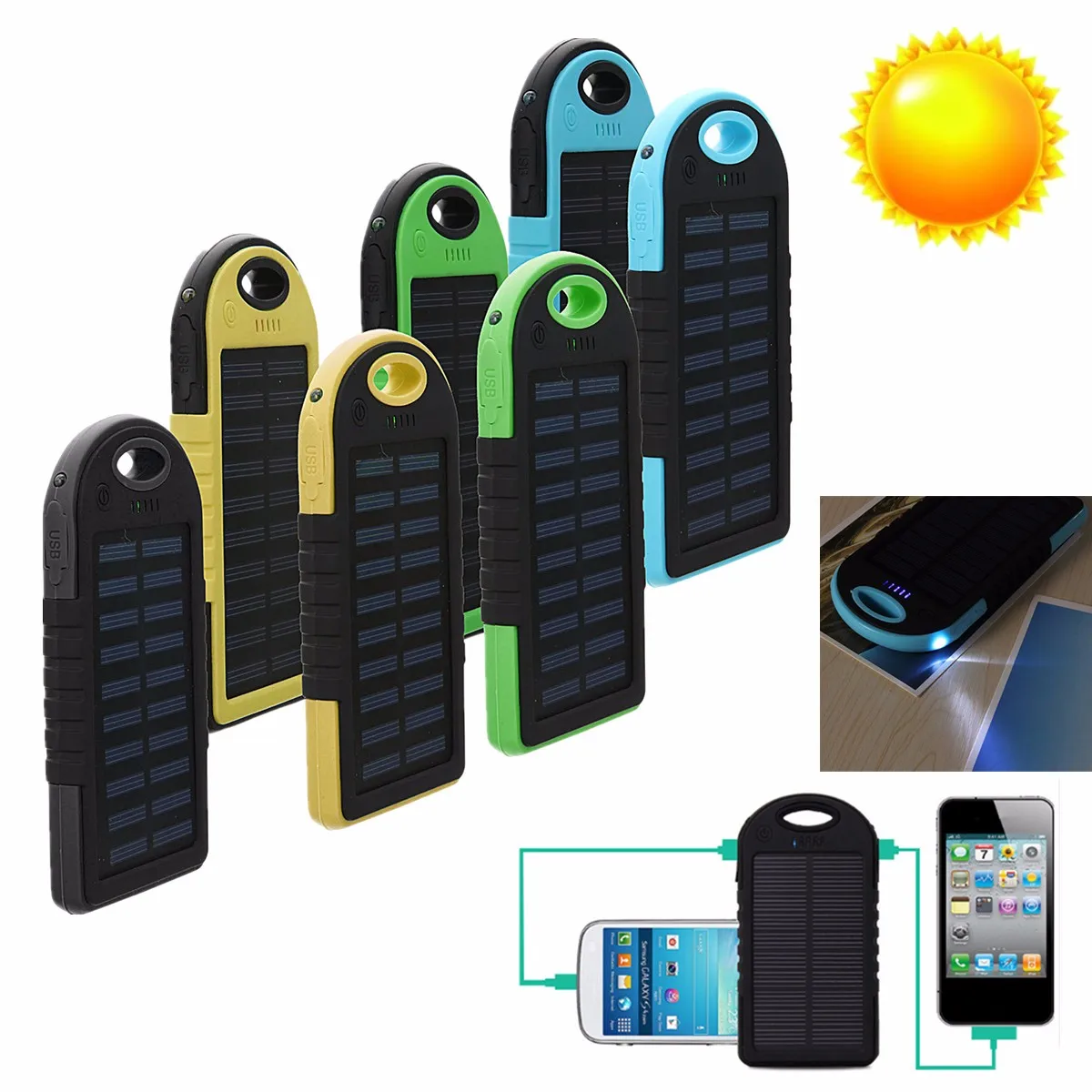 Внешний аккумулятор 20000 мАч на солнечной энергии водонепроницаемое зарядное