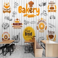 custom self adhesive wallpaper 3d fashion hand painted food bakery wood board background wall covering waterproof wall stickers