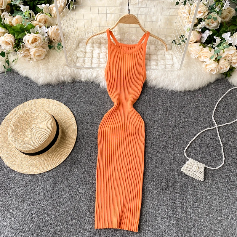 

Amolapha женское новое летнее повседневное однотонное трикотажное мини-платье на бретелях-спагетти