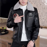 young and middle aged leather jacket mens jacket mens motorcycle pu leather jacket loose lapel pu fur one with cotton jacket