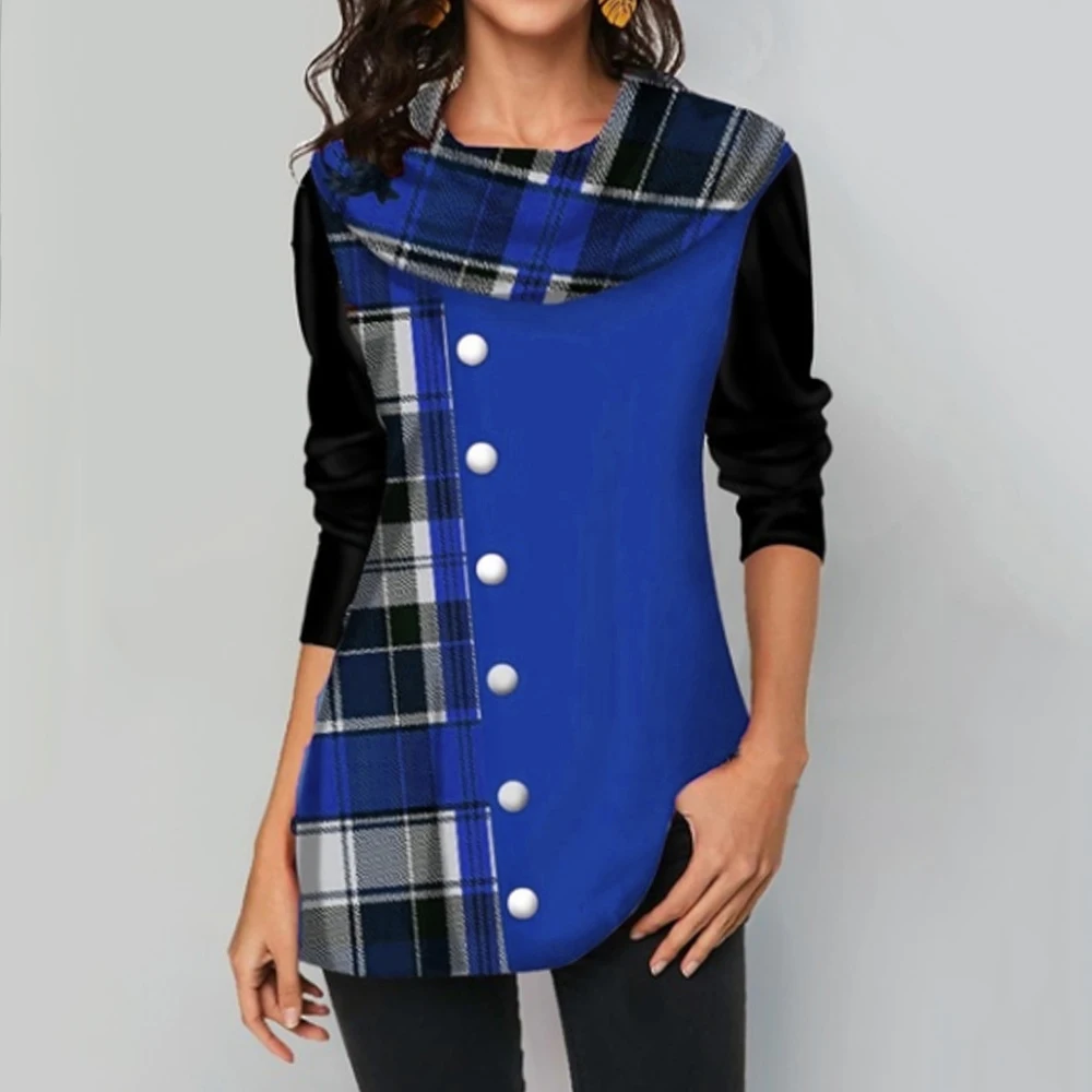 Женские клетчатые толстовки Толстовка на пуговицах с длинным рукавом осень и