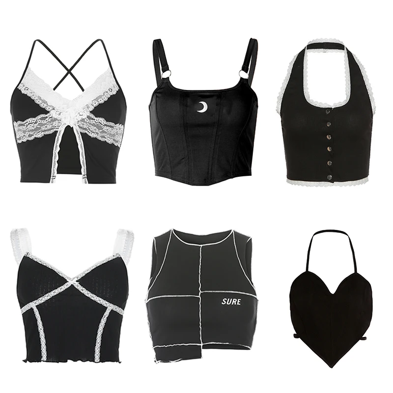 

Black Corset Top Sexy Cute Spaghetti Strap Crop Top 2021 Fashion High Street Summer Women Cami Top 90s Y2k Aesthetic Camisole