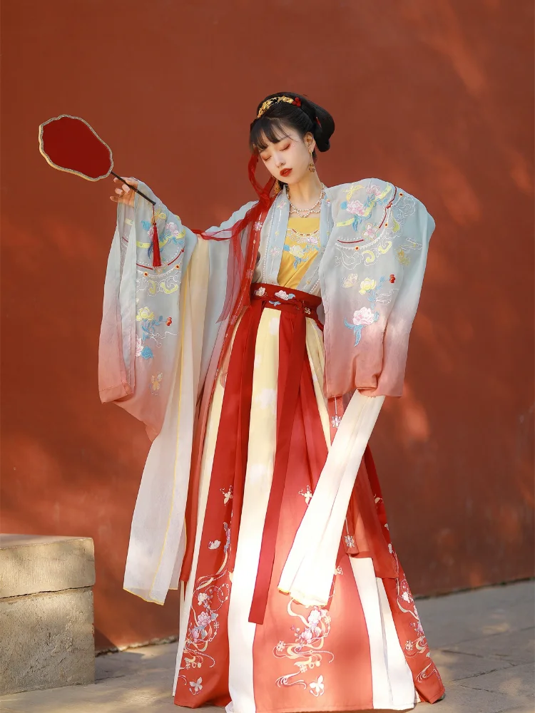 

Original Design New Hongchensu Chinese Style Retro Big-sleeved Shirt Embroidery Five-piece Set