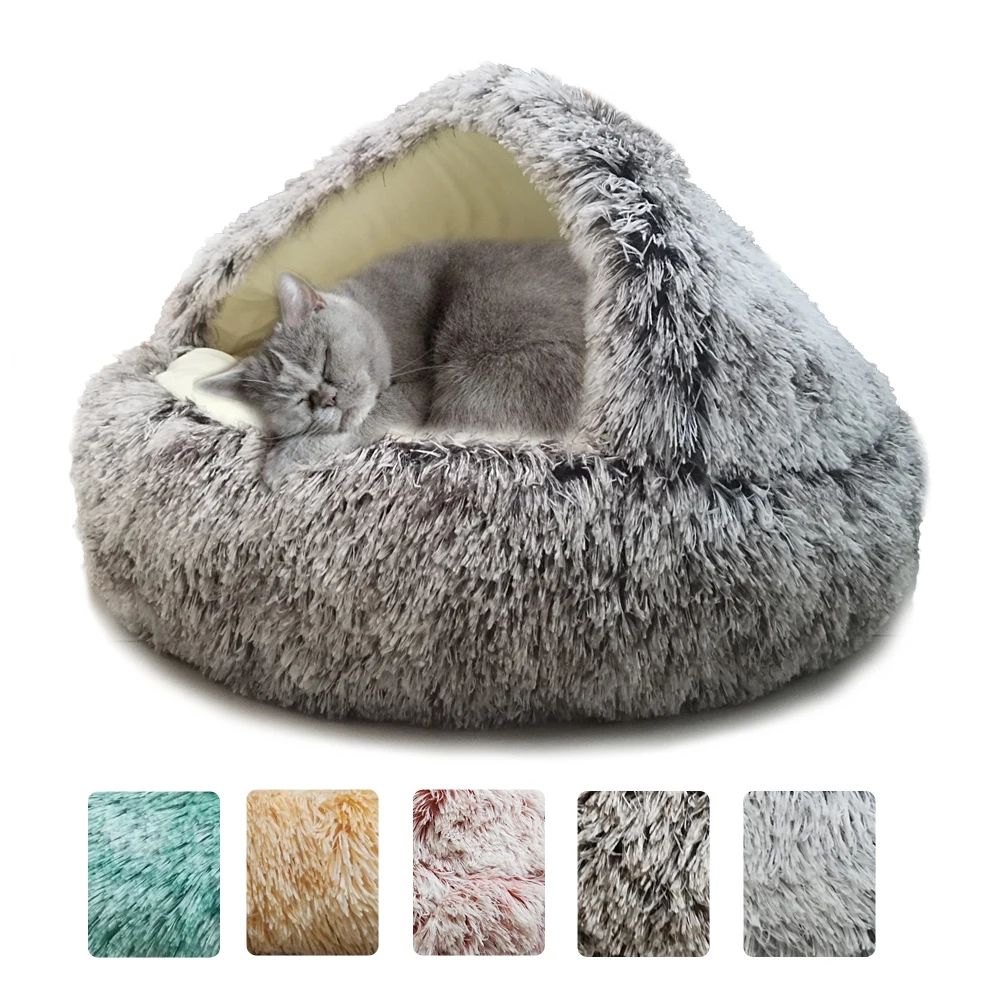 2 в 1 кошка кровать для домашних животных кота собаки круглые плюшевые теплая