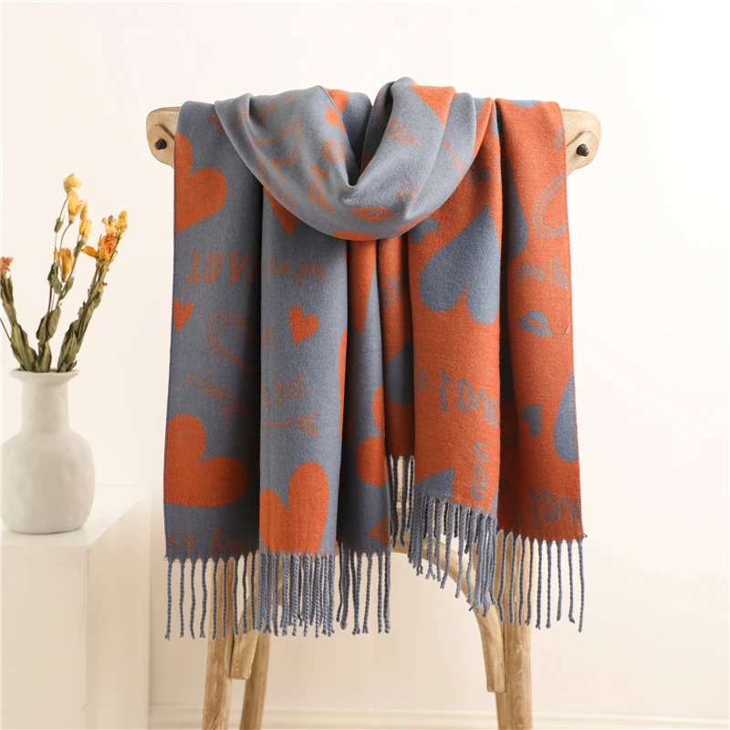 

Новинка 2021, кашемировый теплый шарф-шаль для женщин, плотное зимнее одеяло с буквенным принтом, двусторонний платок, Bufanda Echarpe