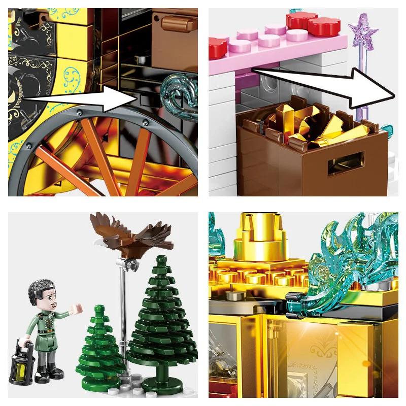 

Disney Toys Frozen Carriage Model Building Blocks Lighting Module Bricks Elsa Anna Figures DIY Toys For Girls Birthday Gifts