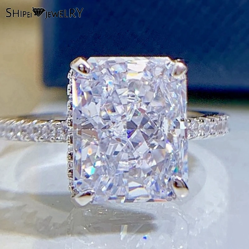 

Шикарный бриллиантовый серебряный камень Shipei 100% дюйма диаметром 8*10 мм с белым муассанитом, обручальное кольцо, Изящные Ювелирные украшения