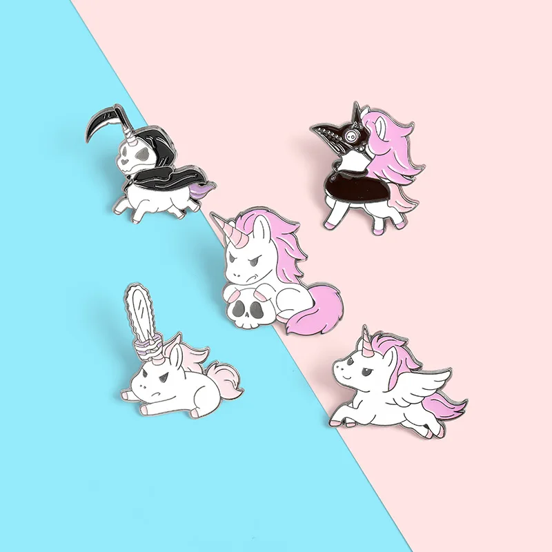 

XM-funny Fashion good friend badge, cute unicorn running, playing, cartoon animal alloy brooch jewelry