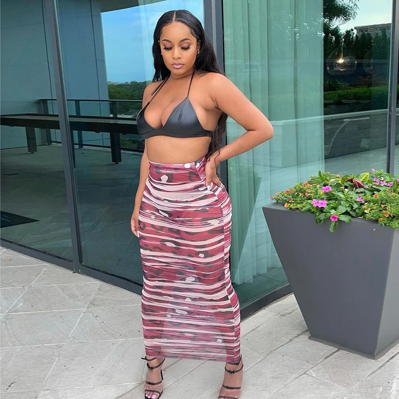 

BIIKPIIK Female Skinny Bodycon Mesh Skirts Basic See Through Bodycon All-Match Casual Streetwear Sexy Dresses Sportwear Skirt