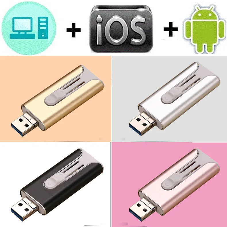 

New Pen drive HD 3 in1 USB Flash Drive 16GB 32GB 64GB 128GB 256GB OTG For iphone X 7/7s/6/6s/plus Mirco otg for ipad / android