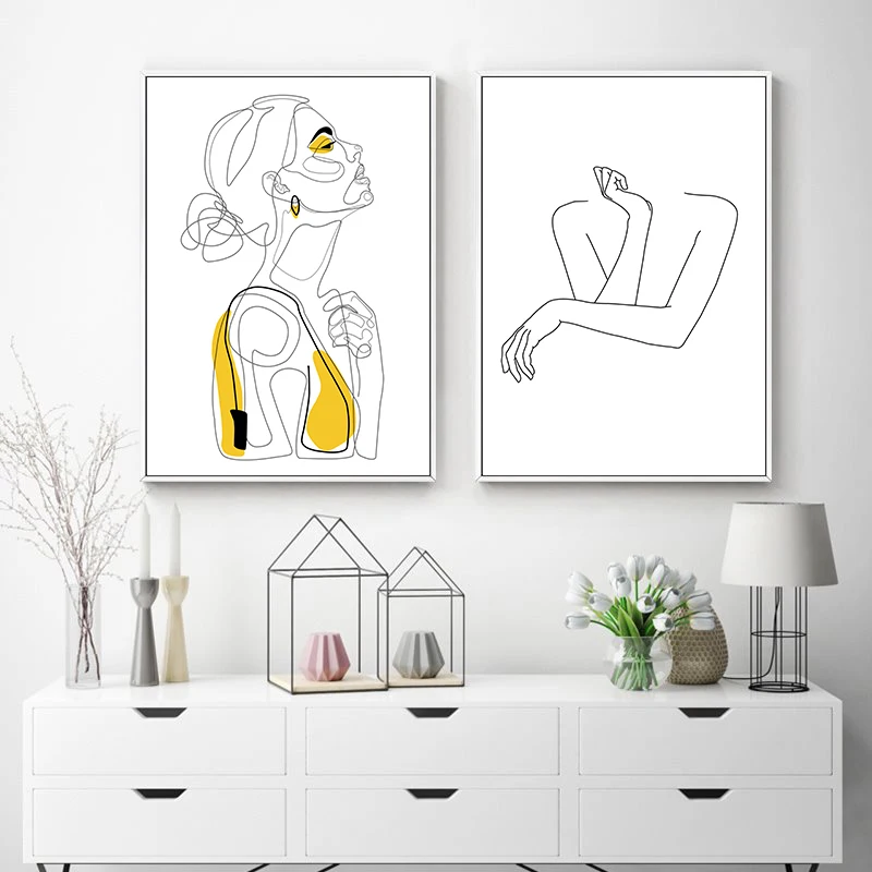 Black White Character Line Curve Abstract Canvas Poster Nordic Wall Art Print Minimalist Painting Picture Home Decor | Дом и сад