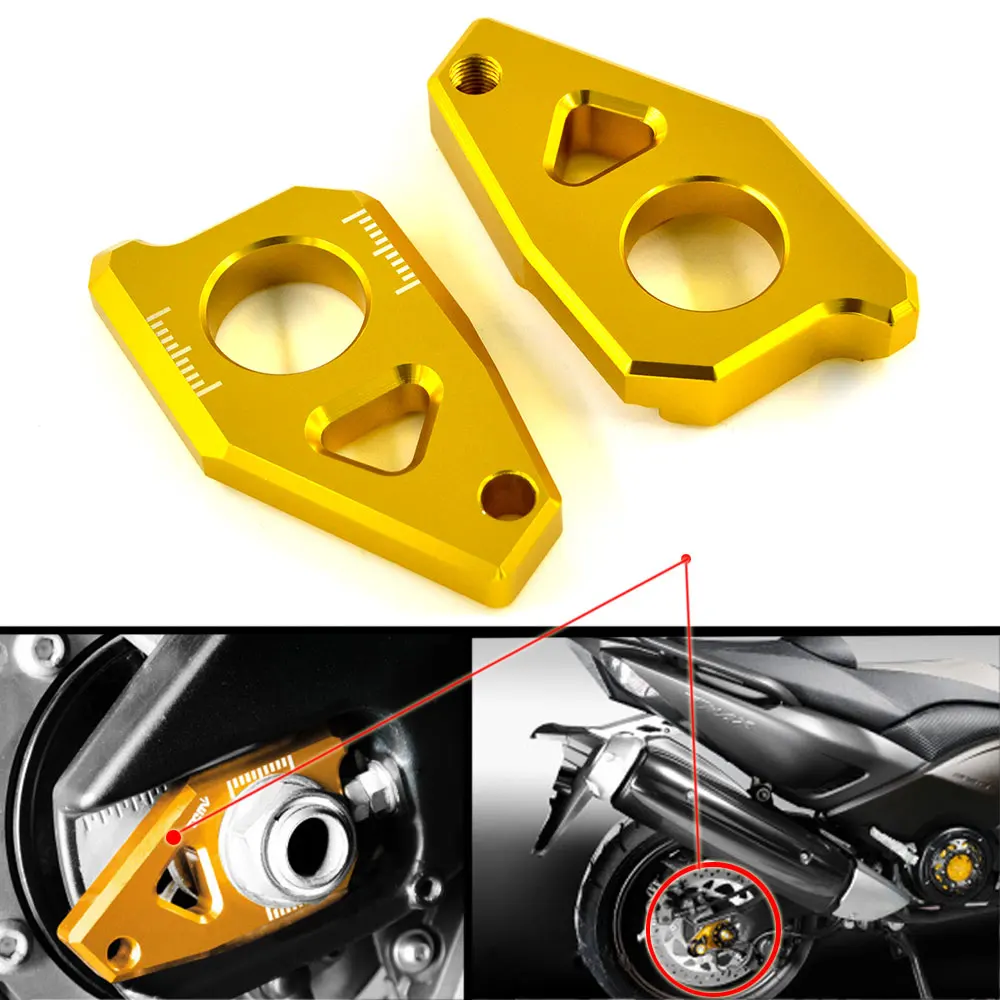 

For Yamaha T MAX T-MAX 530 FZ8 FZ1 YZF-R1 YZFR1 YZF R1 Pair CNC Rear Axle Spindle Chain Adjuster Blocks TMAX530 2012 2013-2016