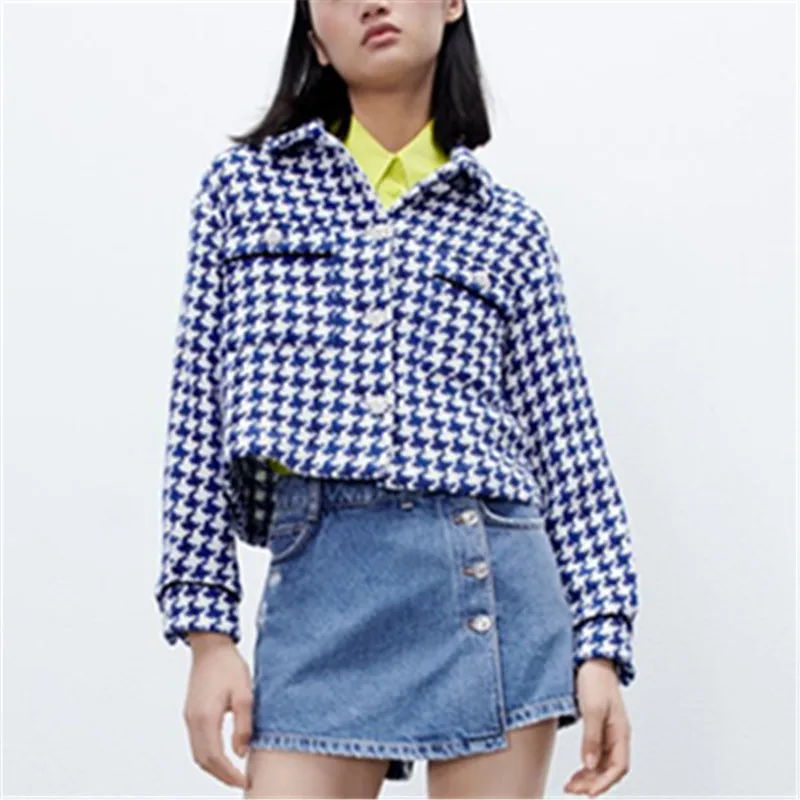 

PB&ZAspring new women's ladies' temperament lapel breasted pocket jewelry inlaid textured long-sleeved short shirt jacket
