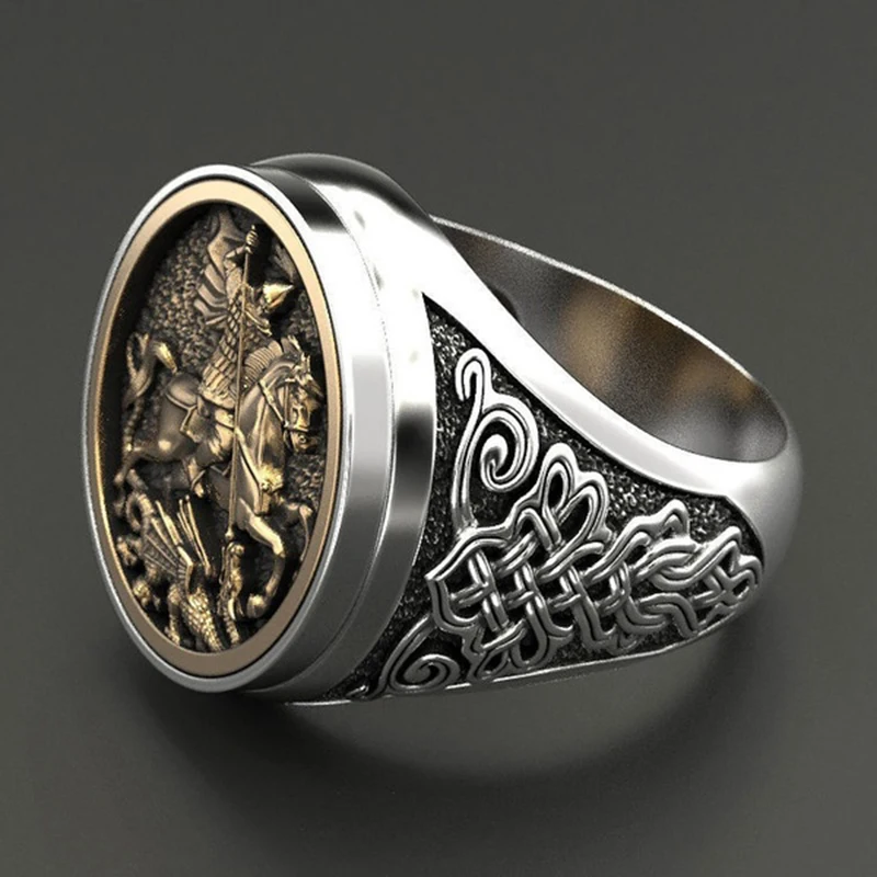 

Punk Cool Men's Finger Ring Dual Gold Metal Rome Soldier Horse Dragon Rings Fashion Jewelry bague homme Z4M500