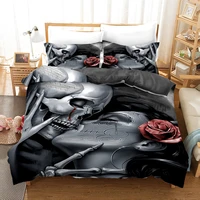 drop shipping skull red rose duvet cover set with pillowcase bedding set single only 1 pillowcase no bedsheet queen blue