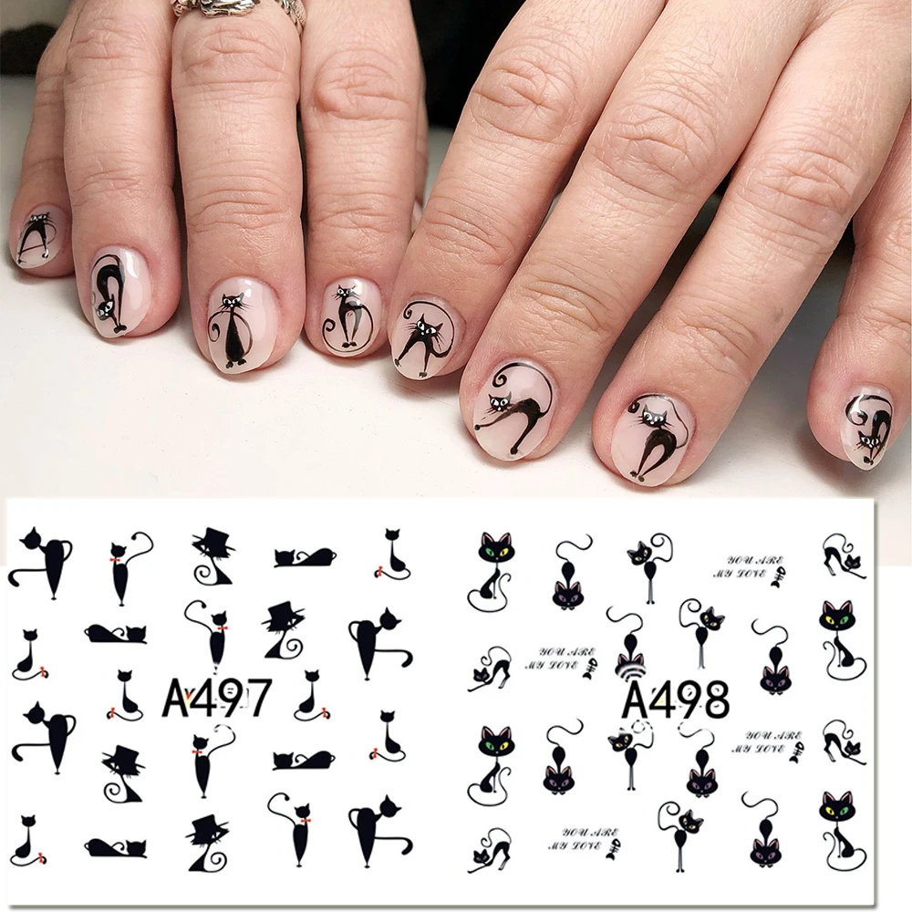 Наклейки для ногтей черные котики наклейки на ногти кот коты с рисунком кота