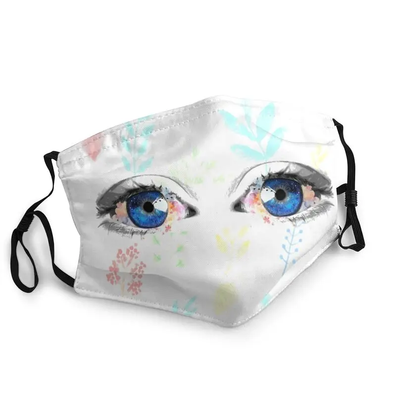 

Breathable Floral Blue Eyes Face Mask Adult Unisex Evil Eye Mystic Spiritual Men Women Protection Cover Respirator Mouth Muffle