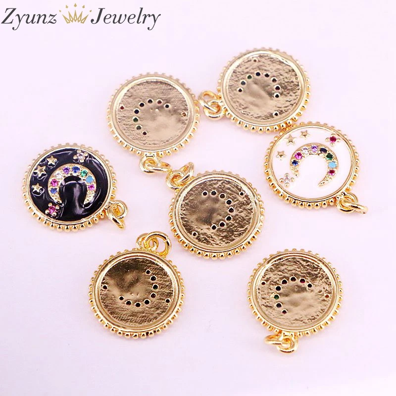 

12PCS, Gold Color Copper Rainbow Cubic Zirconia Moon Enamel Necklace For Women Girl