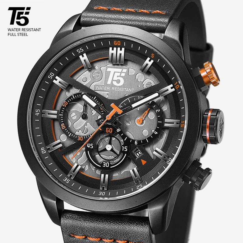 Кожаный ремешок мужские военные кварцевые спортивные наручные часы хронограф