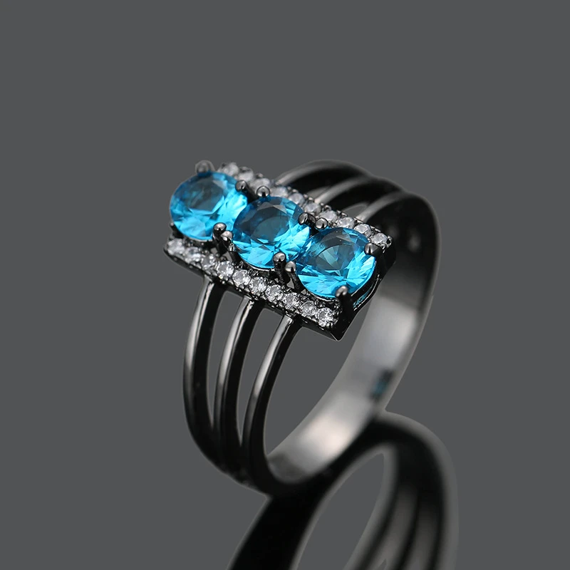 

Trendy Rectangle Design Multi-Level Crystal Ring For Women Luxury Blue White Color Finger Rings Wedding Jewelry Accessories