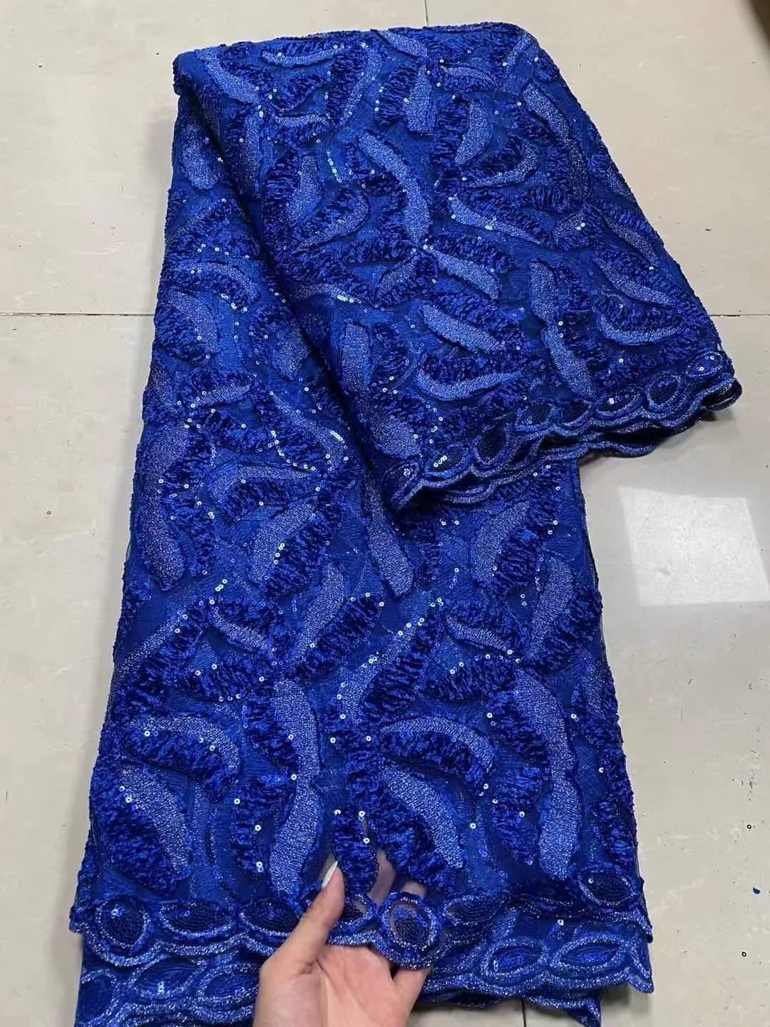 

Blue African Sequins Net Lace Fabric 2021 High Quality Lace Elegant Nigerian Wedding Lace Fabrics Sewing French Tulle Lace