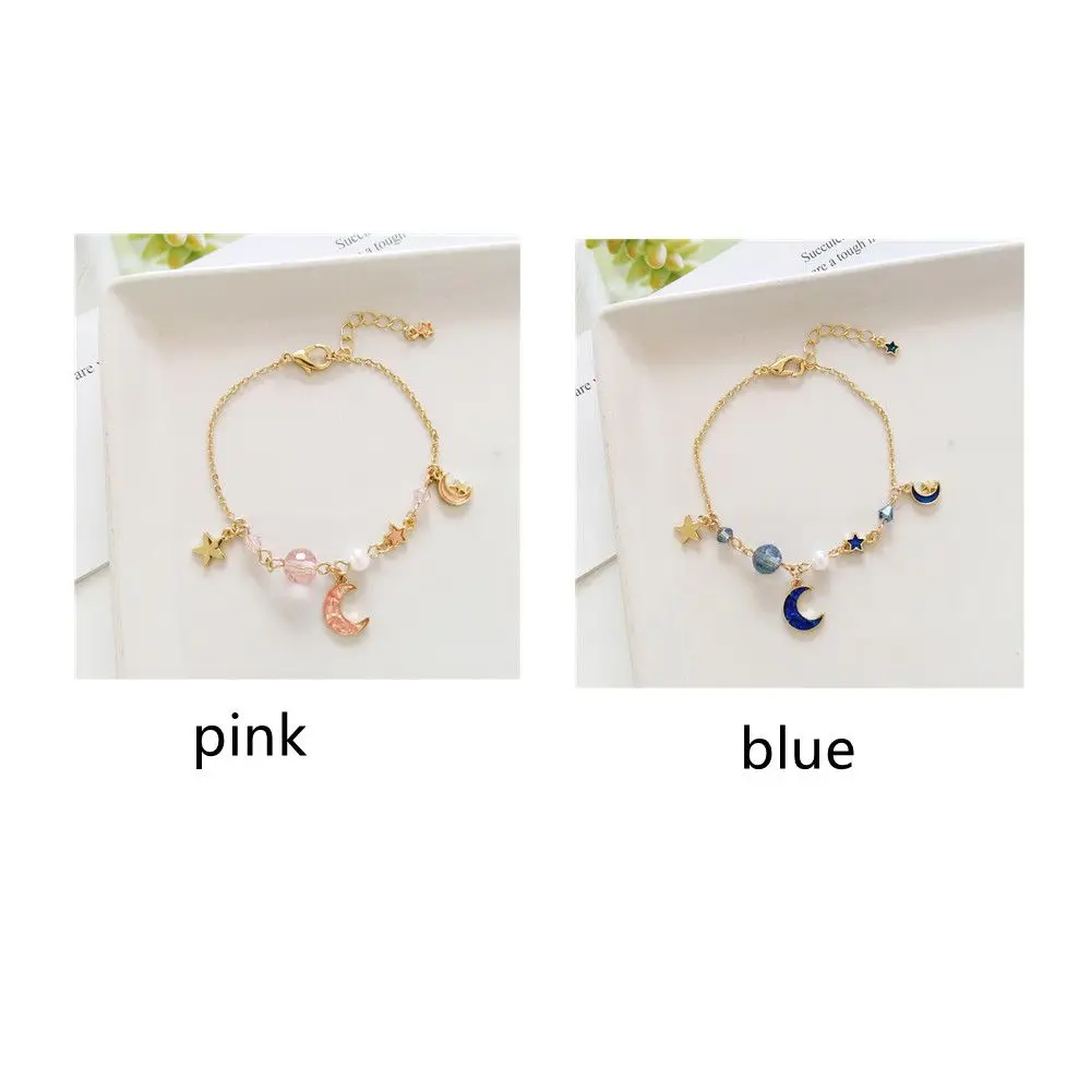 Silver Color Jewelry Creative Wrist Bangle Pearl Acrylic Bracelet Star Moon Pendant Stainless Steel Simple Style | Украшения и