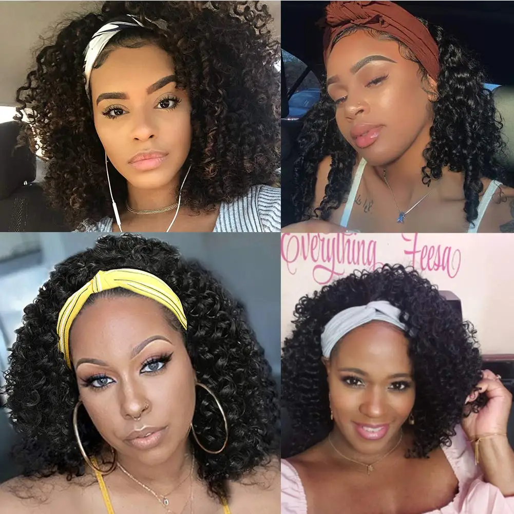 FAVE Headband Wig Afro Kinky Curly Synthetic Half Scarf Turban Wrap Black Heat Resistant Fiber For African American Women | Шиньоны и