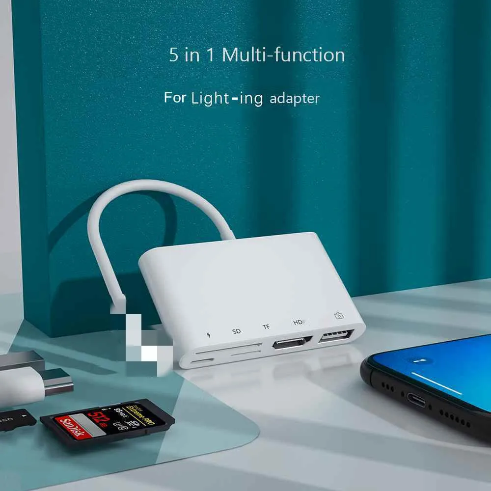 OTG HDMI-совместимый USB адаптер для iPad SD TF кардридер освещения 5 в 1 концентратор iPhone