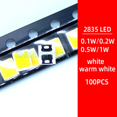 100 шт./лот 2835 0,1 Вт 0,2 Вт 0,5 Вт 1 Вт SMD LED 3 В лампа Bead белый/теплый белый SMD Светодиодная лампа светоизлучающий диод