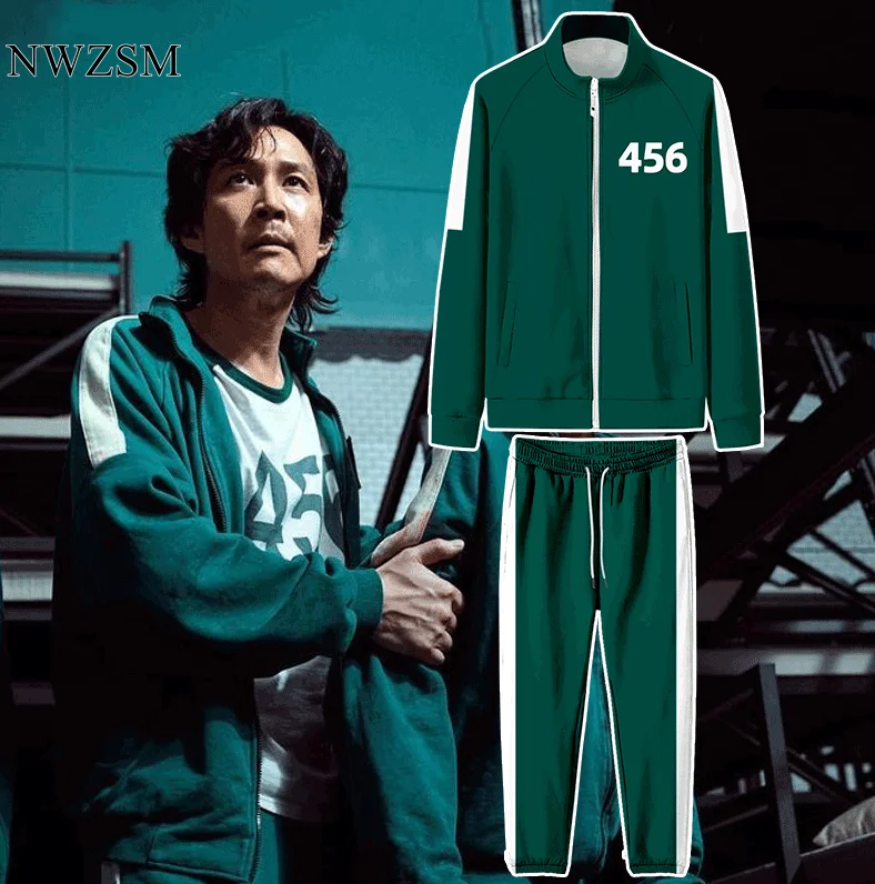 

Корейский костюм для косплея в стиле драмы кальмар, мужская куртка, одинаковая спортивная одежда, Модель 456 001, худи в национальном стиле на Х...
