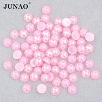 junao 2 4 6 8 10 12 14mm pink ab half round flatback pearl beads nail art imitation pearl stickers loose garment beads