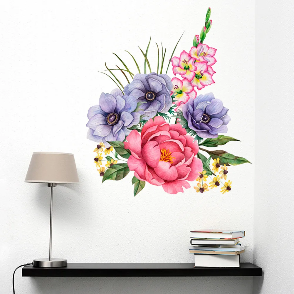 

1 Set Of Wall Stickers 40*58cm Peony Rose Flower Wall Sticker Living Room Home Background DIY Decal