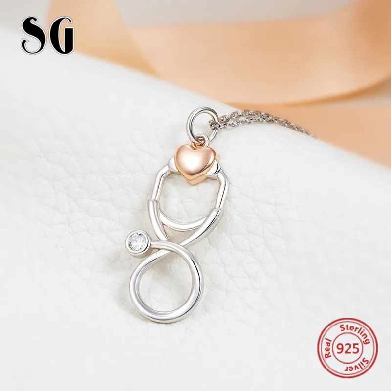 Цепочка Из серебра 2018 пробы с подвеской в виде стетоскопа и ожерелье цвета