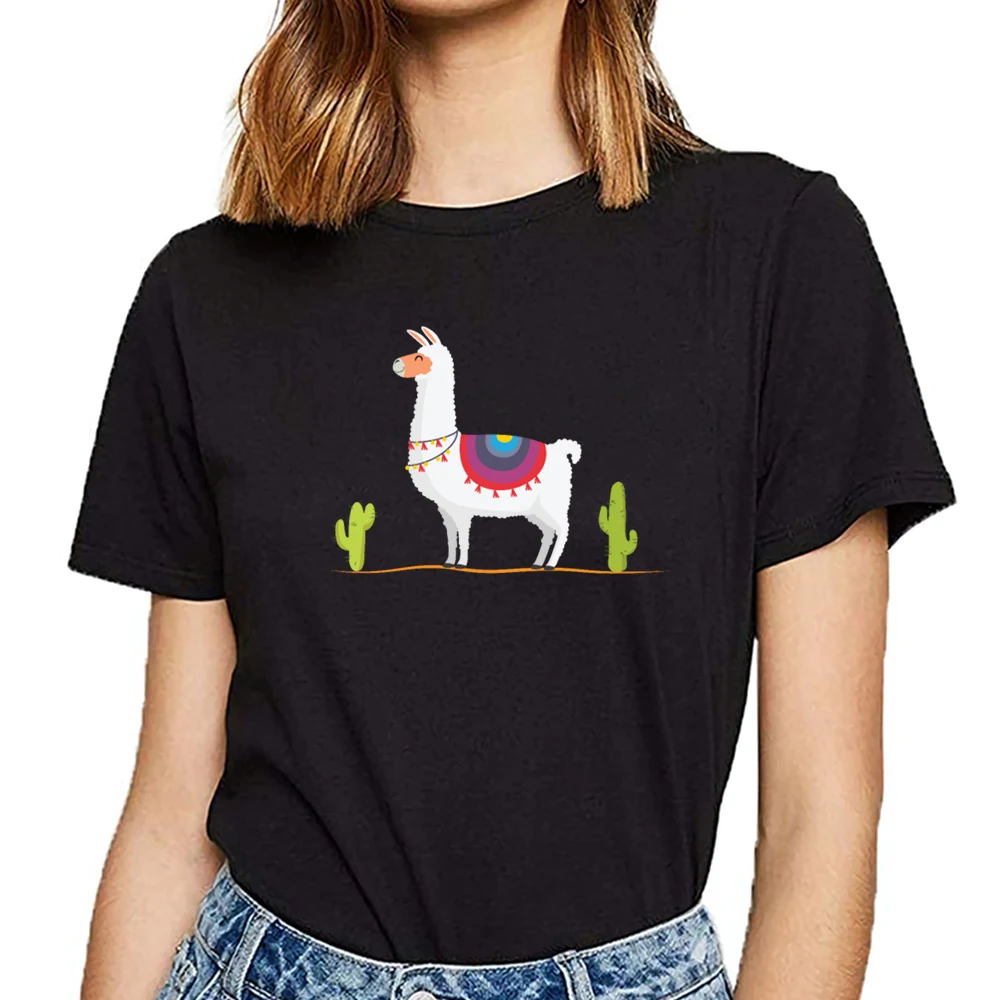 Женская хлопковая футболка с надписью llama alpaca sweet cactus desert Fit|Футболки| |