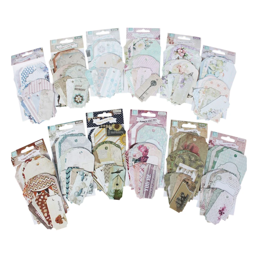 

12 Pcs Kraft Paper Multi-style Hang Tags Wedding/birthday Party Decoration Tag/small Gift Price Tag/jewelry Price Tag Hot Sale