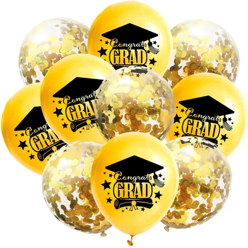 

10pcs/lot graduation balloon black gold congrats grad latex ballon confetti globos congratulation graduation party decoration